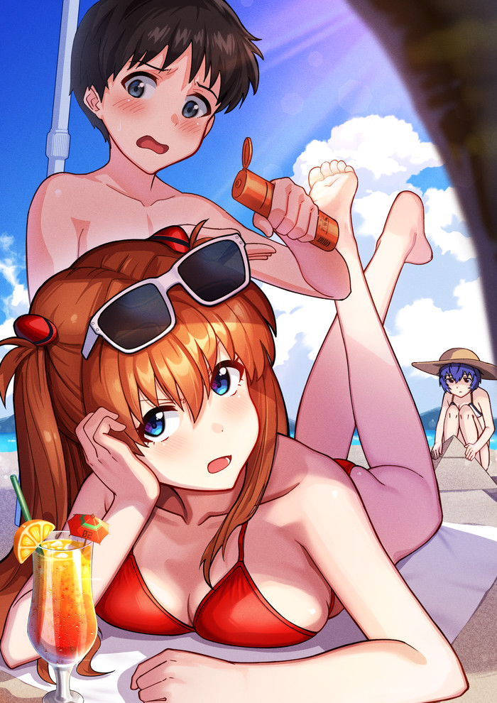  Evangelion, Asuka Langley, Shinji Ikari, Rei Ayanami, Anime Art, 