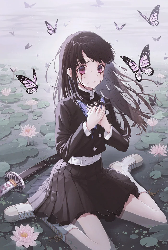 Butterflies - Kimetsu no yaiba, Tsuyuri Kanao, Anime art, Anime