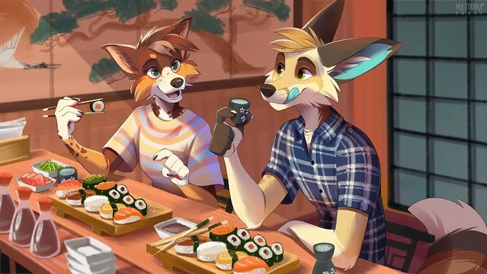 Sushi bar - Furry, Anthro, Art, Furry canine, Multyashka-Sweet