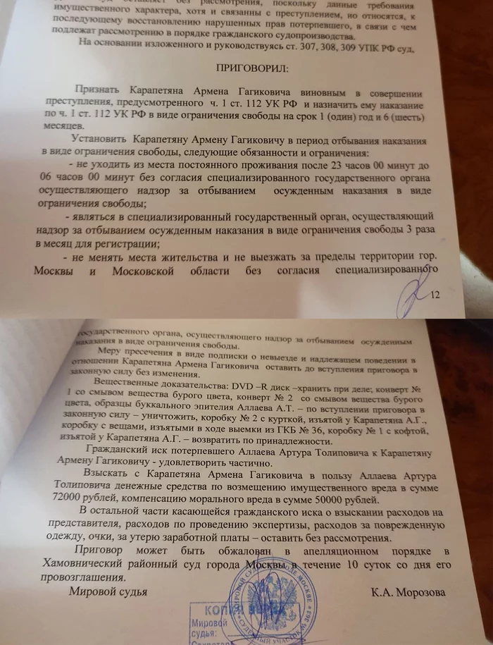 Inadequate beaten in the Moscow metro (part 7) - Karapetyan's verdict - My, Court, Lawlessness, Criminal case, Attack, Metro, Negative, Sentence, League of Lawyers, , League of detectives, Assassination attempt, Jurisprudence, Criminal liability, Criminal article