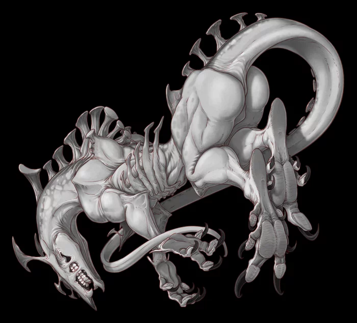 [patreon] Outworld Horse - My, Monster, Monster, Aliens, Design, Patreon, Fetishism, Paws, Digital drawing, , League of Artists, Monochrome
