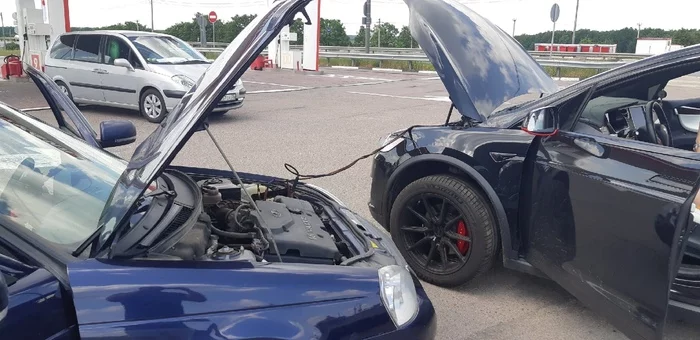 Lada saves Tesla - My, Lada, Tesla, Help