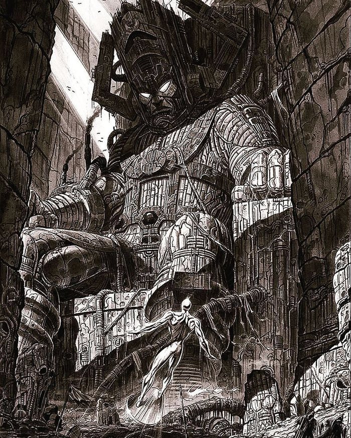 Art - Art, Black and white, Marvel, Galactus, Silver Surfer