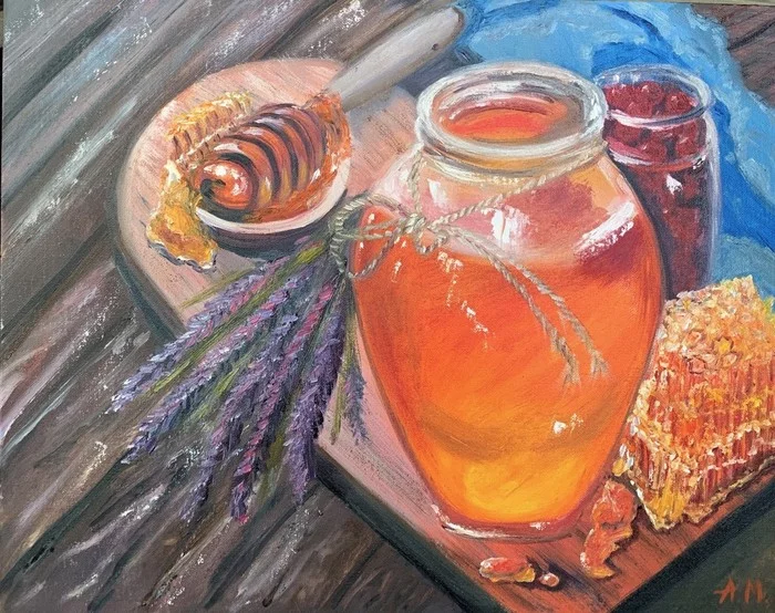 Gifts of summer - My, Drawing, Painting, Honey, Honeycomb, Lavender, Berries