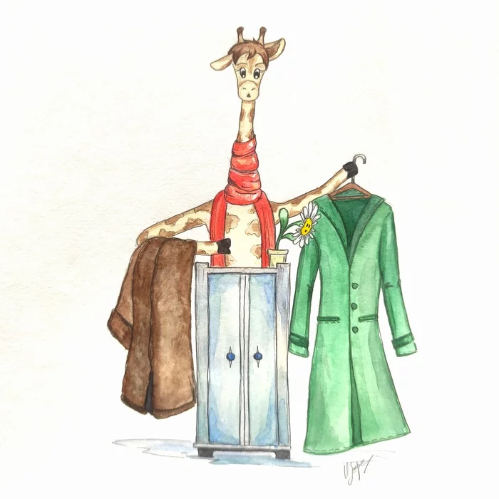 About Giraffe - My, Illustrations, Giraffe, Drawing, Watercolor