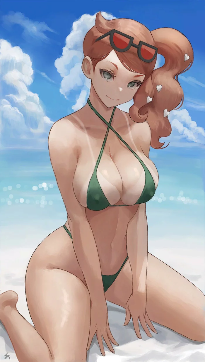 Соня - NSFW, Pokemon Sword and Shield, Sonia, Покемоны, Anime Art, Аниме, Игры, Купальник, Zefrablue