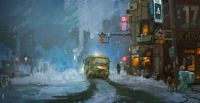 Closing hours - Art, Images, Drawing, Digital drawing, Landscape, Ismail Inceoglu, Cyberpunk