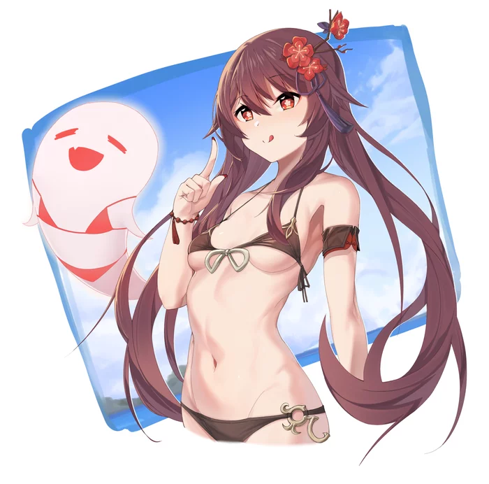 Hu Tao - NSFW, Anime, Anime art, Genshin impact, Hu Tao, Games, Swimsuit, Breast