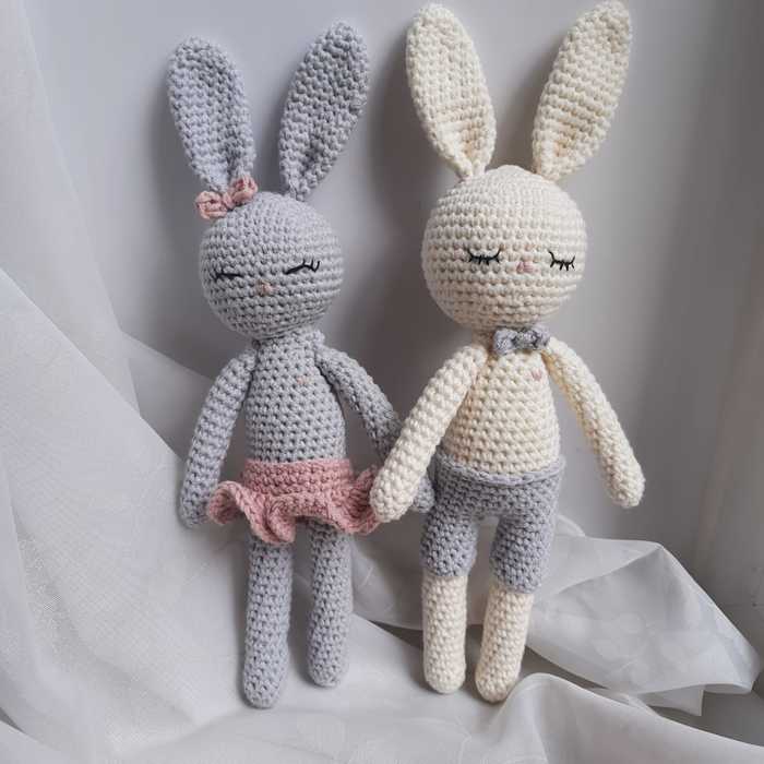 Hares with navels - My, Needlework without process, Amigurumi, Longpost