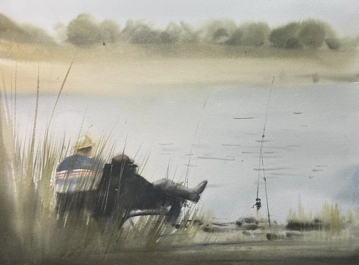 Fisherman fisherman. - My, Watercolor, Drawing