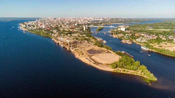 Вид на Самару со стороны стрелки рек Волга и Самара - Моё, Фотография, Аэросъемка, Самара, Квадрокоптер, Река Волга, Стрелка