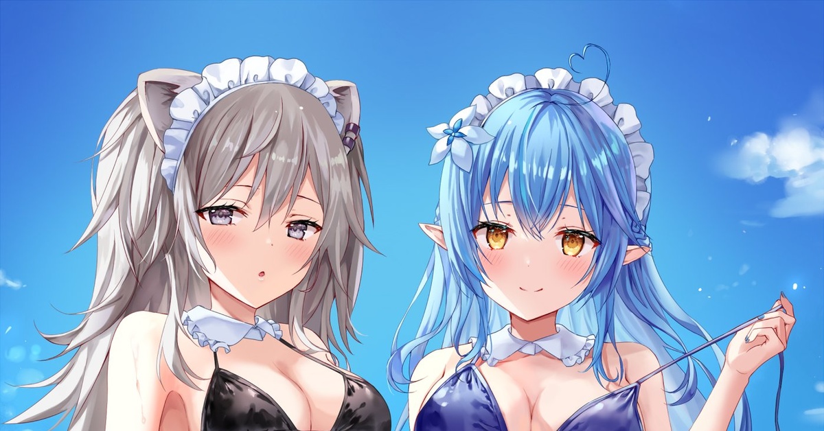 Botan & lamy - NSFW, Anime, Anime art, Shishiro botan, Yukihana lamy, Virtual youtuber, Hololive, Art, Girls, , Swimsuit, Boobs, Animal ears