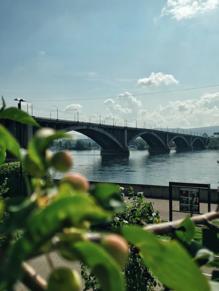 August Krasnoyarsk - My, Communal Bridge, Bridge, Summer, Yenisei, Krasnoyarsk, Mobile photography, The photo, River