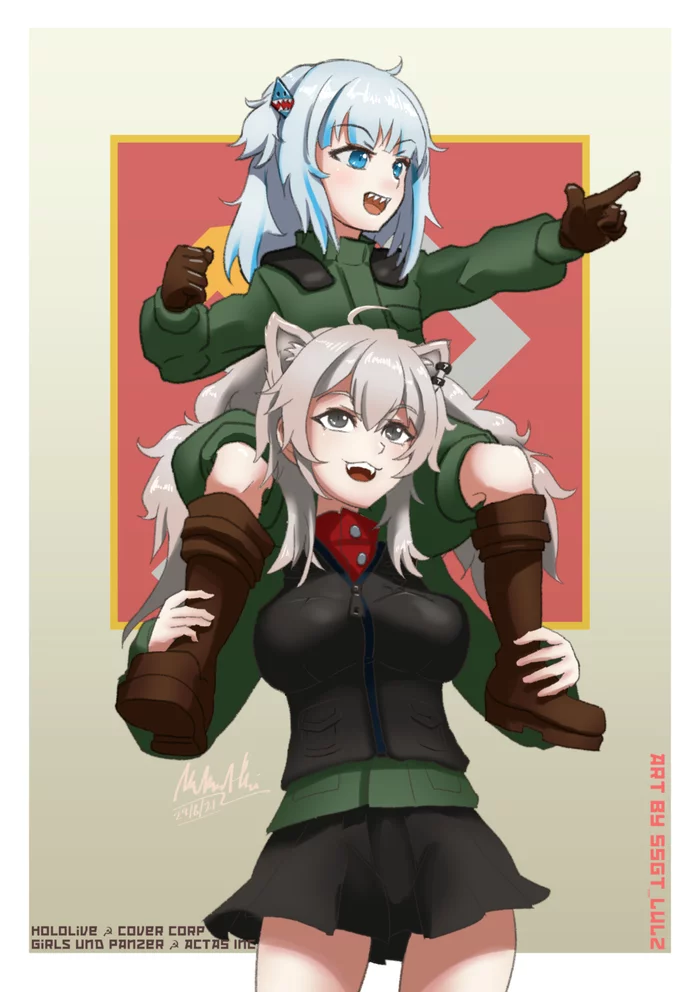 Predators of Truth - Anime, Anime art, Virtual youtuber, Gawr gura, Shishiro botan, Hololive, Girls und panzer