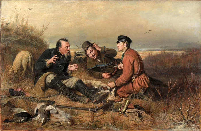 Wrong (?) gun in Perov's painting Hunters at Rest - Painting, Halt Hunters, Gun, Критика, Hunting, Longpost