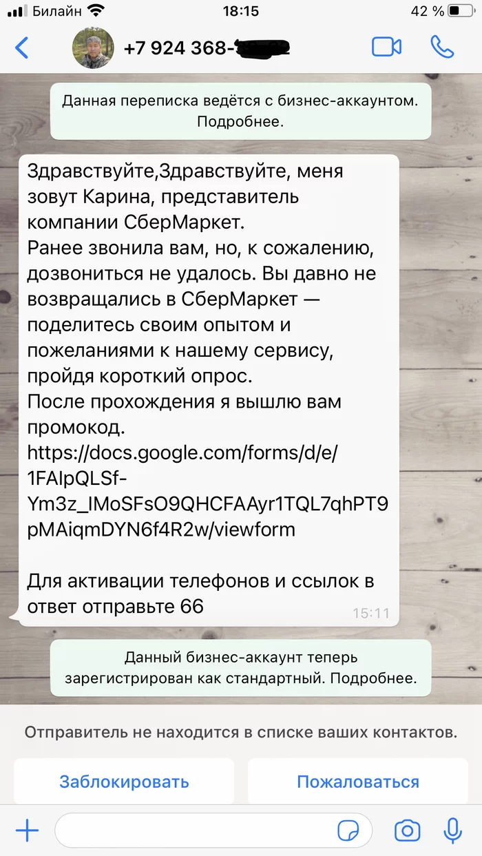 Карина от СберМаркет - Моё, Сбермаркет, Обман, Чат, Скриншот, Whatsapp, Карина, Длиннопост