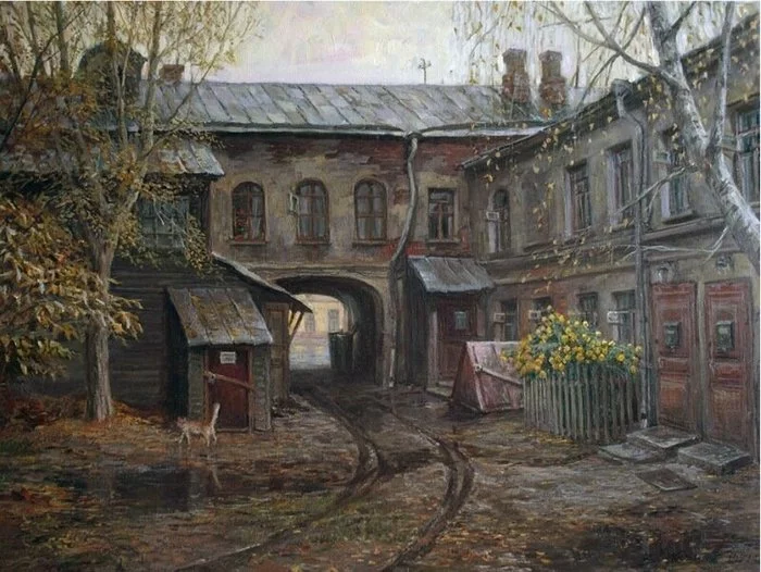 Old Moscow courtyard - Art, Painting, Painting, Landscape, Courtyard, cat