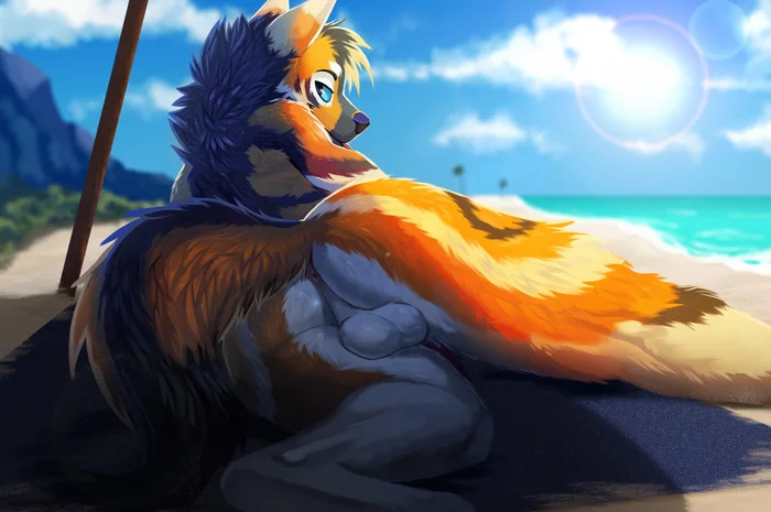 Beach - NSFW, Furry, Furry art, Furry canine, Maned Wolf, Furotica male, Yiff