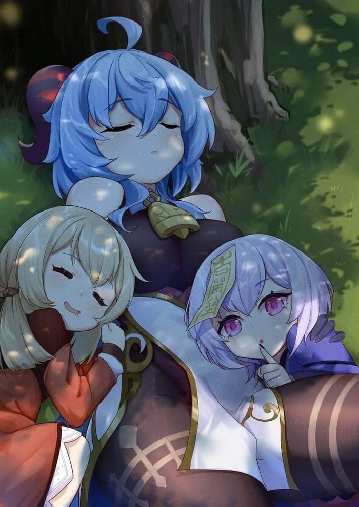  Anime Art, Genshin Impact, Ganyu (Genshin Impact), Klee (Genshin Impact), Qiqi (Genshin Impact)