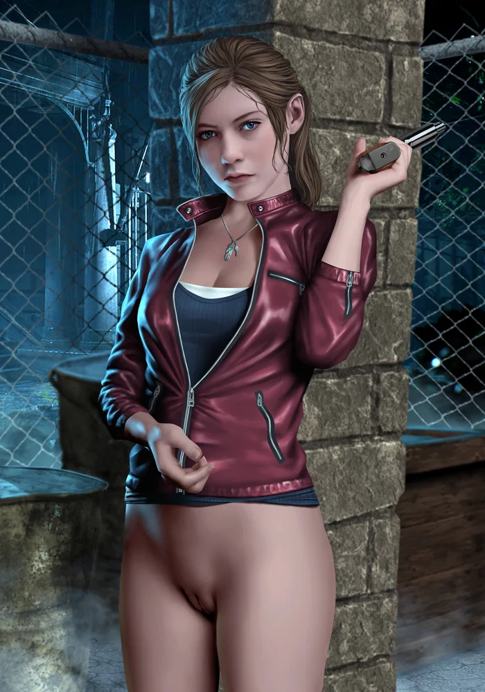 Clare - NSFW, Art, Drawing, Resident evil, Resident Evil 2: Remake, Claire redfield, Girls, Erotic, Hand-drawn erotica, , Game art, Boobs, Nudity, Labia, Clitoris, Pistols, Viiperart, Longpost