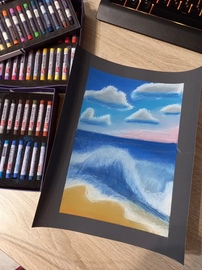 For the first time in dry pastel - My, Creation, Dry pastel, Emery, Crayons, Sea, Wave, Learning to draw