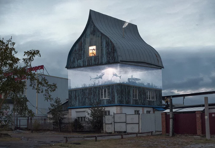 Surreal houses of parallel Russia - My, Russia, Art, Collage, Surrealism, The photo, Fantasy, Russian fiction, Emptiness, , Levitation, House, Architecture, Land, Car, Mystic, Longpost