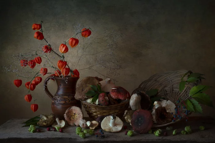 September - My, Mushrooms, Still life, September, Physalis, Vase, The photo