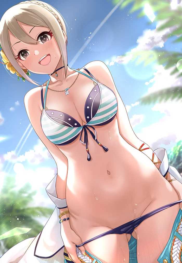 Now you can play with me as much as you want! - NSFW, Anime, Anime art, Girls, Breast, Idolmaster Cinderella Girls, Swimsuit, Longpost