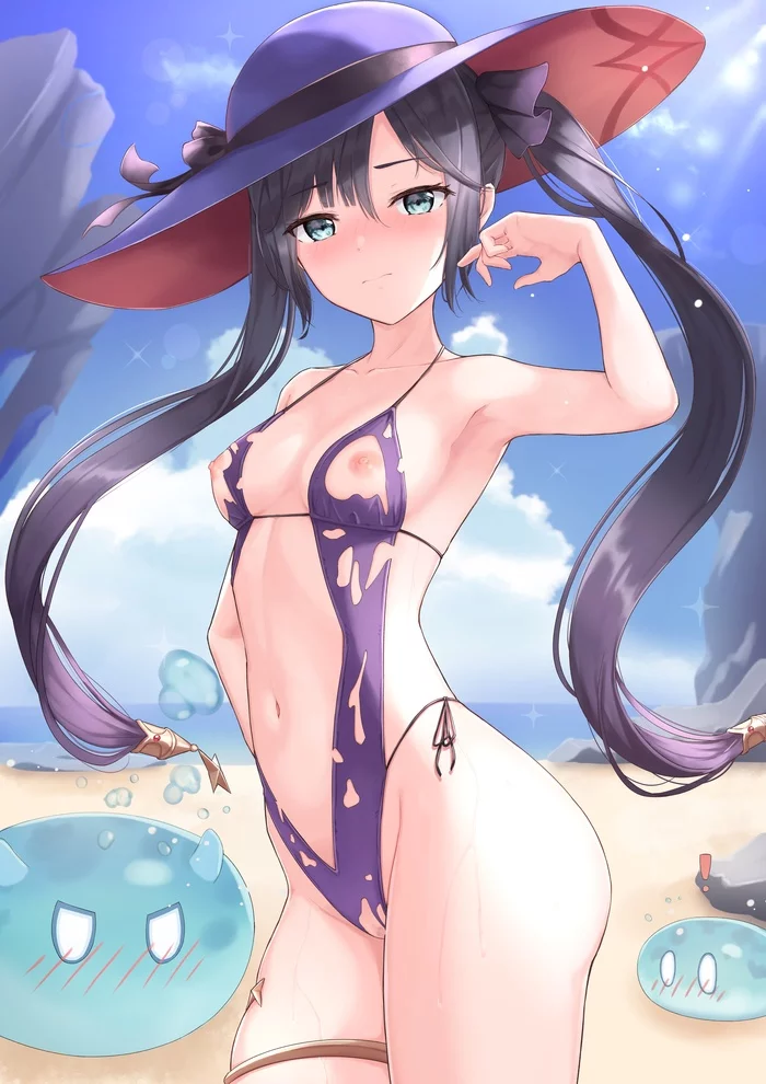 Mona - NSFW, Genshin impact, Mona, Anime art, Art, Girls, Swimsuit, Breast