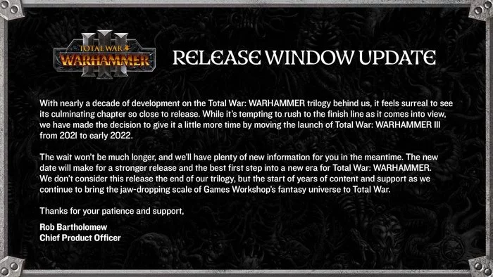 Total War: Warhammer 3 postponed to early 2022 - Total war: warhammer, Total War: Warhammer III, Total war, Computer games