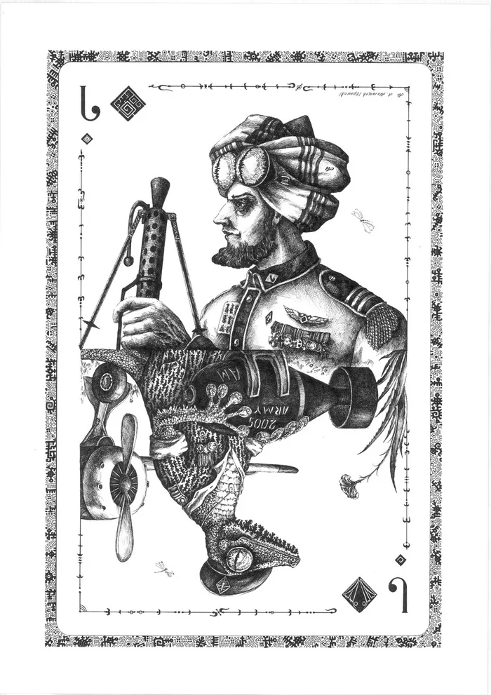 Jack of Diamonds - My, Art, Alexander Erashov, Mascara, Jack, Playing cards, Isograph, Graphics, Gecko, , Airplane, Bomb