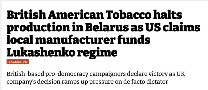 British American Tobacco terminates all relations with the Grodno Tobacco Factory Neman - Republic of Belarus, Politics, Sanctions, Opposition, Cigarettes, British american tobacco