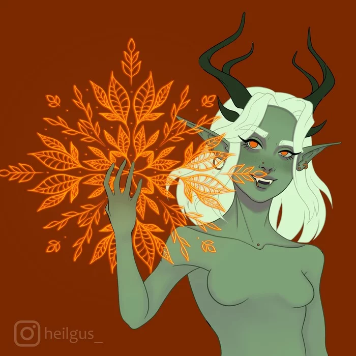 forest demoness - My, Photoshop, Demoness, Art, Demon, Girl with Horns