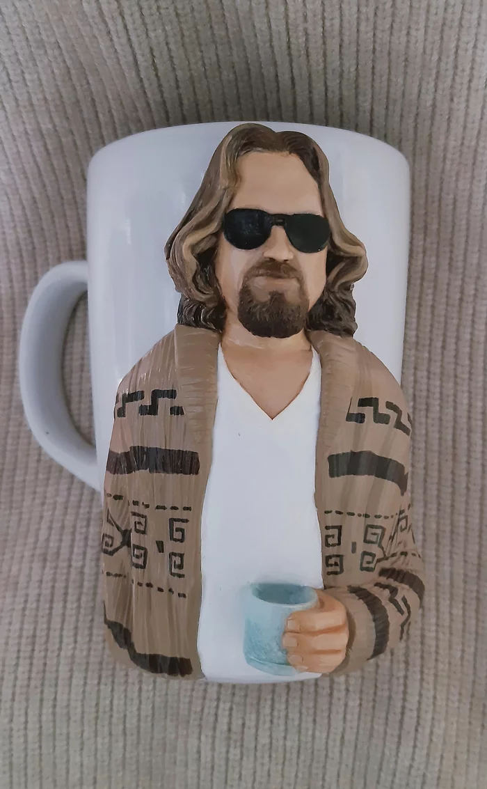 Where's my coffee, Lebowski? - My, Handmade, Polymer clay, Mug with decor, Needlework without process, The Big Lebowski, Longpost