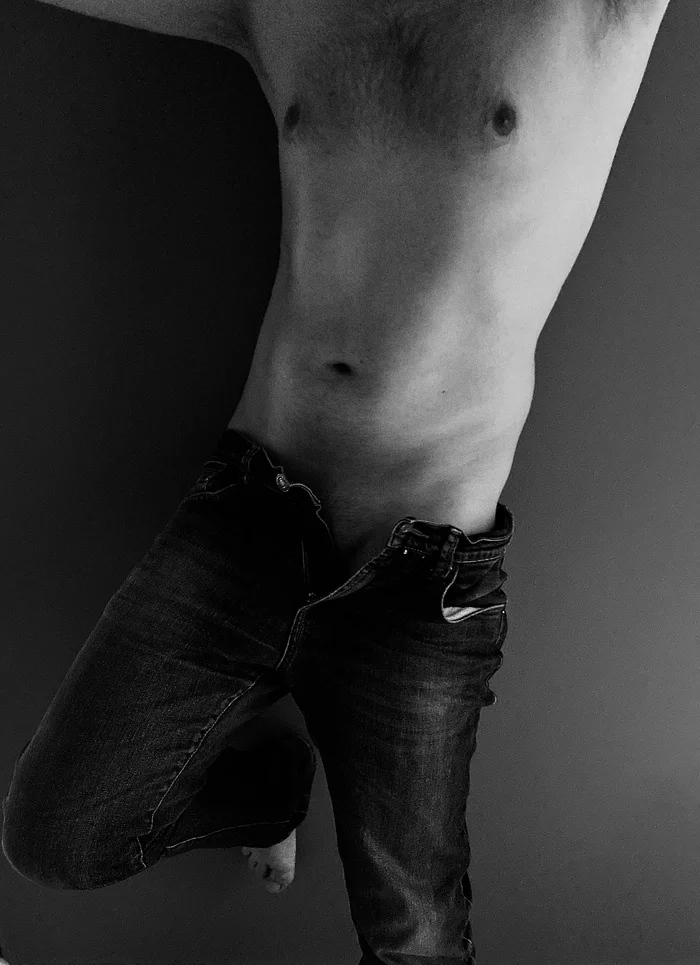 Friday is ... - NSFW, My, Erotic, Jeans, Black and white, Longpost, Playgirl, Copyright, Author's male erotica