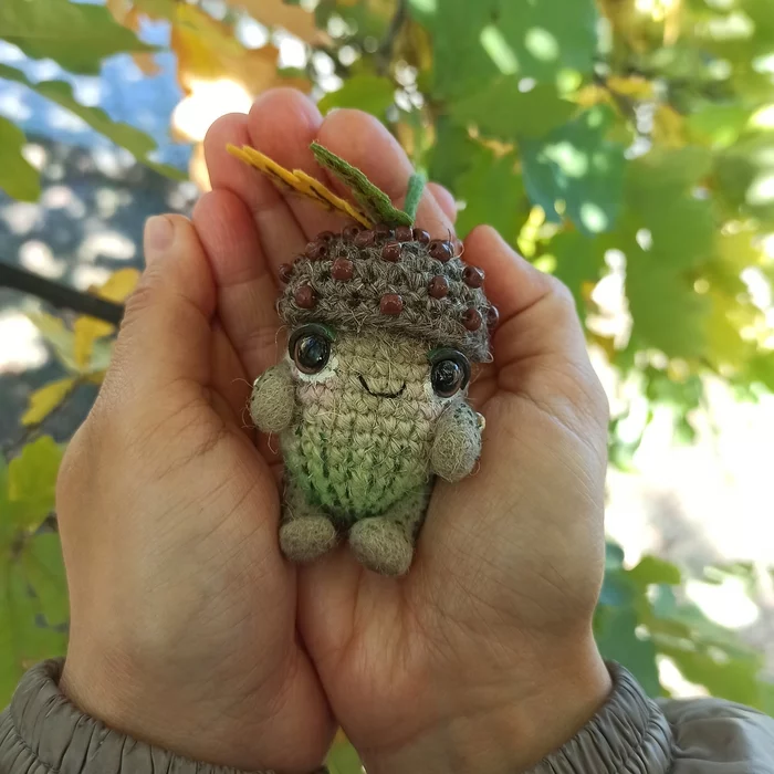 Little acorn from the fairy forest - My, Handmade, With your own hands, Author's toy, Amigurumi, Keychain, Little, Acorn, Fairy forest, , Milota, Sale, Video, Longpost