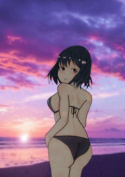 Anime art - NSFW, My, Anime, Art, Beach, Waifu