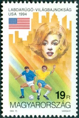 Marilyn Monroe on postage stamps (LXXVI) Magnificent Marilyn cycle - 545 issue - Cycle, Gorgeous, Marilyn Monroe, Actors and actresses, Celebrities, Stamps, Blonde, Collecting, , Philately, 1994, Hungary, Football, Soccer World Cup, USA