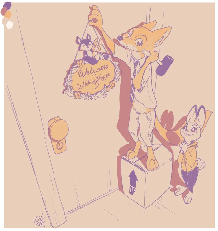 Moving to a new apartment - Zootopia, Nick and Judy, Nick wilde, Judy hopps, Robcivecat, Sketch, Art, Housewarming, , Relocation