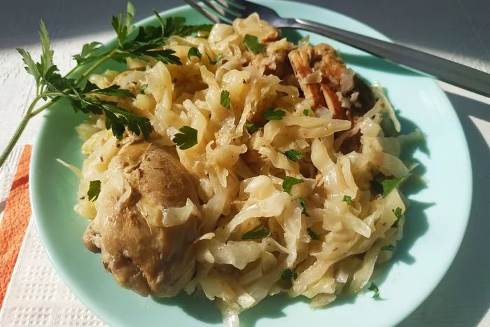 Cabbage stewed with chicken and sour cream - My, Cabbage, Hen, Second courses, Food, Cooking, Recipe, Nutrition, Preparation, , Dinner, Longpost