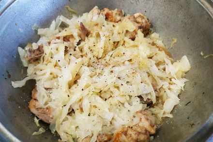 Cabbage stewed with chicken and sour cream - My, Cabbage, Hen, Second courses, Food, Cooking, Recipe, Nutrition, Preparation, , Dinner, Longpost