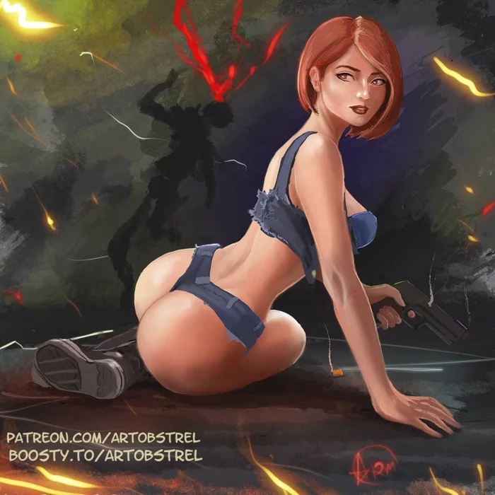 Jill - NSFW, Моё, Artobstrel, Resident Evil, Jill Valentine, Цифровой рисунок, Рисованная эротика