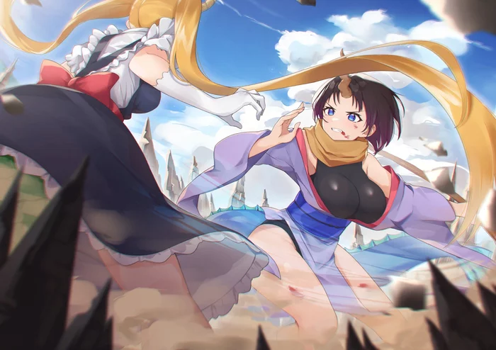 Fight - Kobayashi-san chi no maidragon, Elma, Tooru, Anime art, Anime