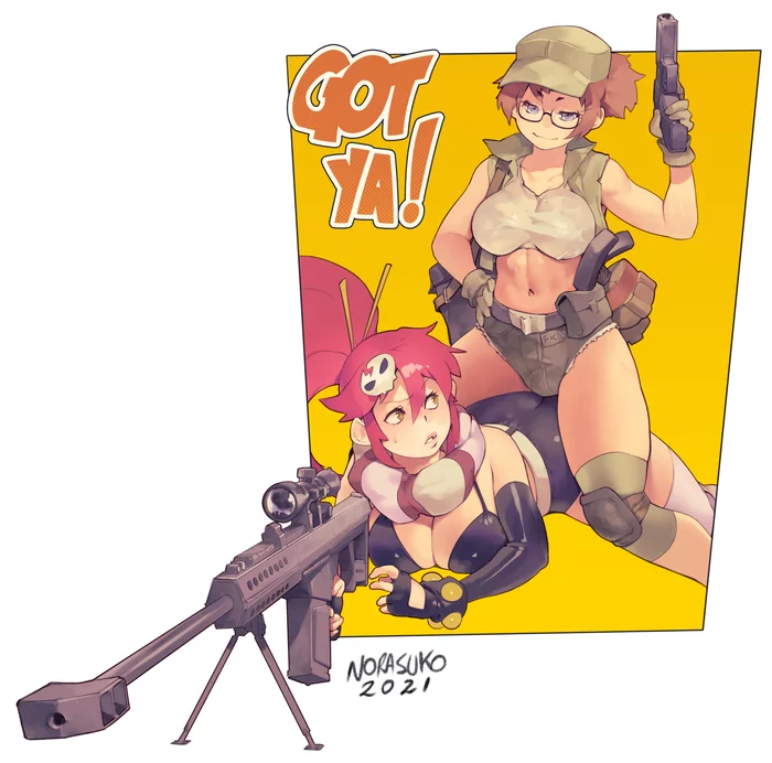 Gun Girls by Norasuko - NSFW, Norasuko, Рисованная эротика, Fio germi, Yoko Littner, Арт, Metal slug, Gurren Lagann, Длиннопост, Девушки