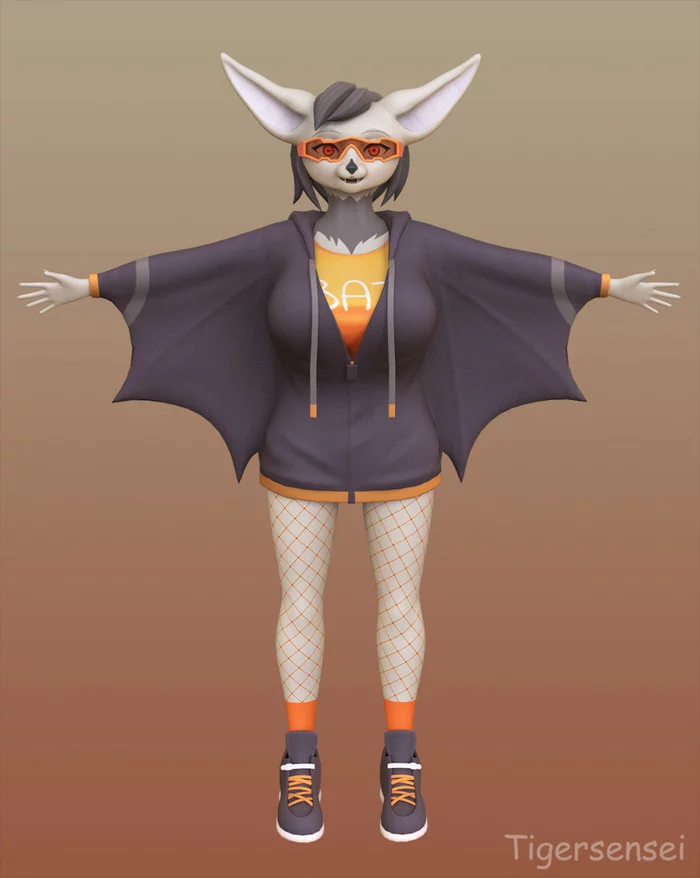 Komishka - My, Furry, 3D, 3D modeling, Zbrush, Art, Tigersensei, Furry art, Furry Bat