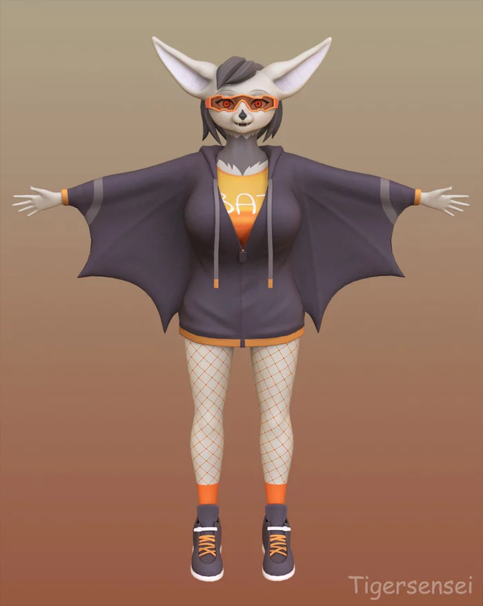 Komishka - Furry art, Tigersensei, Art, Zbrush, 3D modeling, 3D, Furry, My, Furry Bat