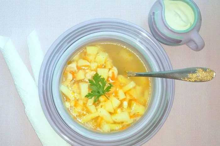 Potato soup with chicken breast - My, Soup, First meal, Food, Cooking, Yummy, Recipe, Nutrition, Preparation, Longpost