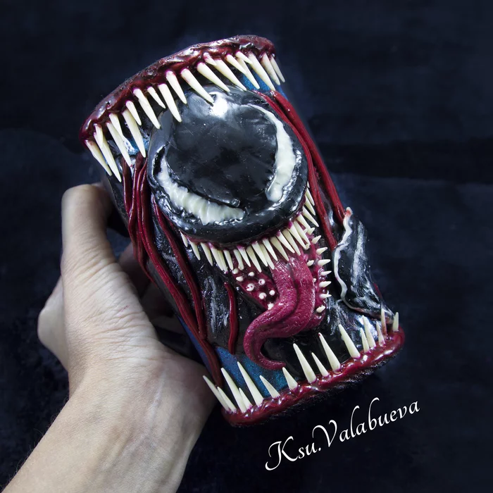 Venom - My, Polymer clay, Кружки, Mug with decor, Handmade, Needlework without process, Sculpture, Longpost, Venom