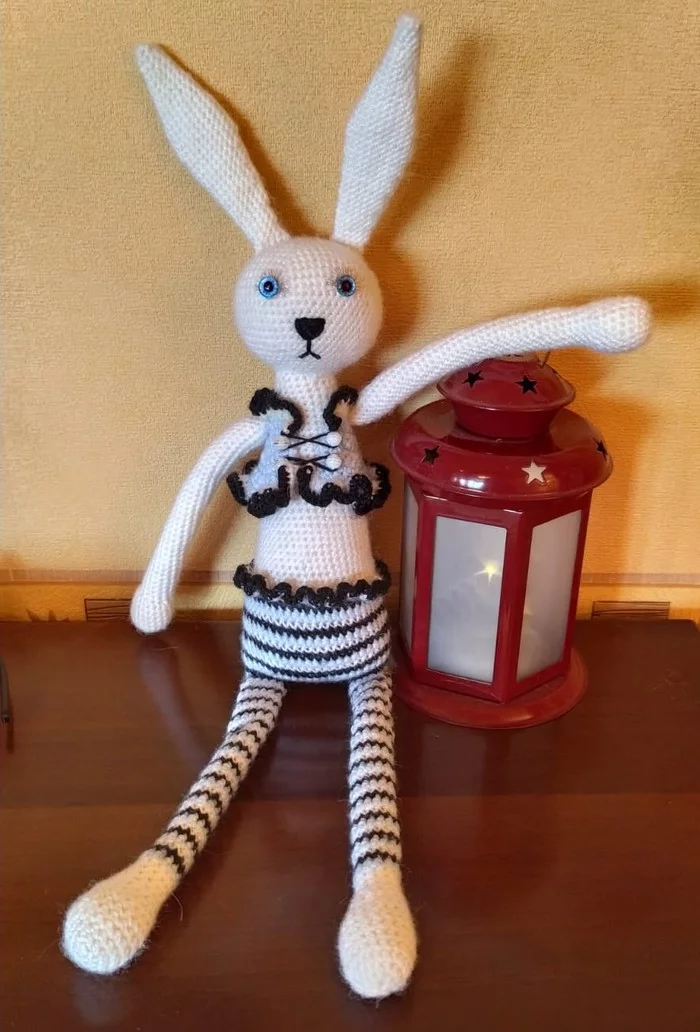knitted rabbit - My, Needlework without process, Crochet, Rabbit, Longpost
