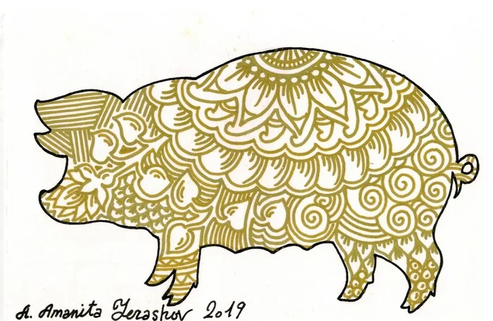 New Year's cards for the year of the pig - My, Art, Longpost, Alexander Erashov, Graphics, Mascara, Pig, Postcard, New Year
